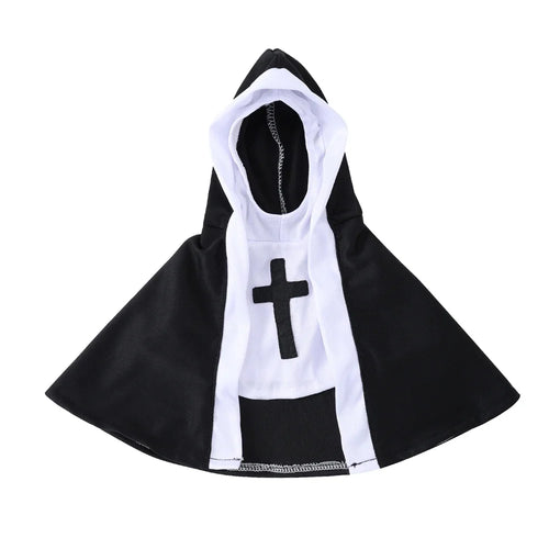 Nun Halloween costume for cats, black and white habit with cross